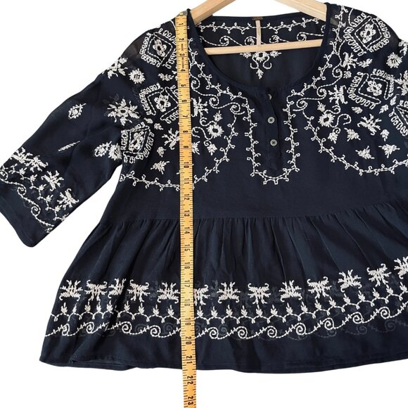 Free People Sheer Fairy Pennies Sequel Top Womens Size XS Blue Embroidered Boho - Picture 9 of 9
